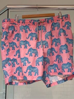Men's Pink Swim Trunks with Blue Elephant Print - Bluemint